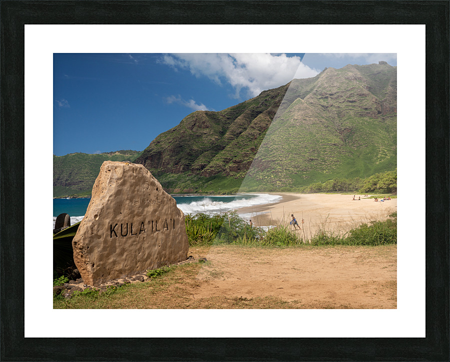 Winter waves crash on the shore at Kulailai beach on Oahu Picture Frame print