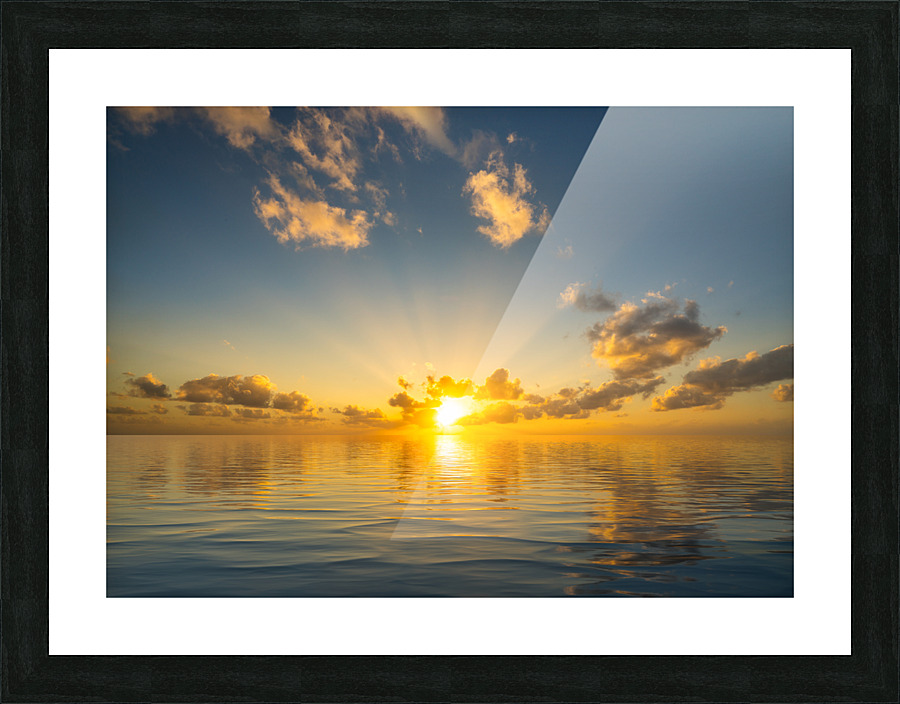 Beautiful sunset reflected in a calm peaceful ocean Picture Frame print