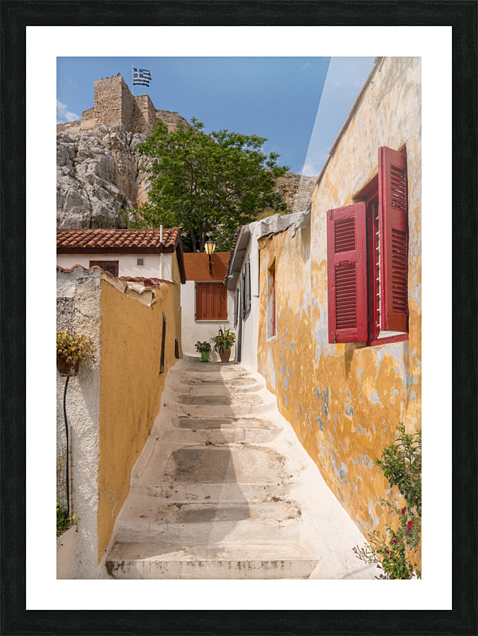 Narrow street in ancient district of Anafiotika Picture Frame print