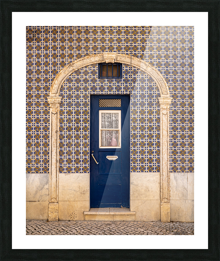 Blue door in ceramic tiled home in Lisbon  Framed Print Print