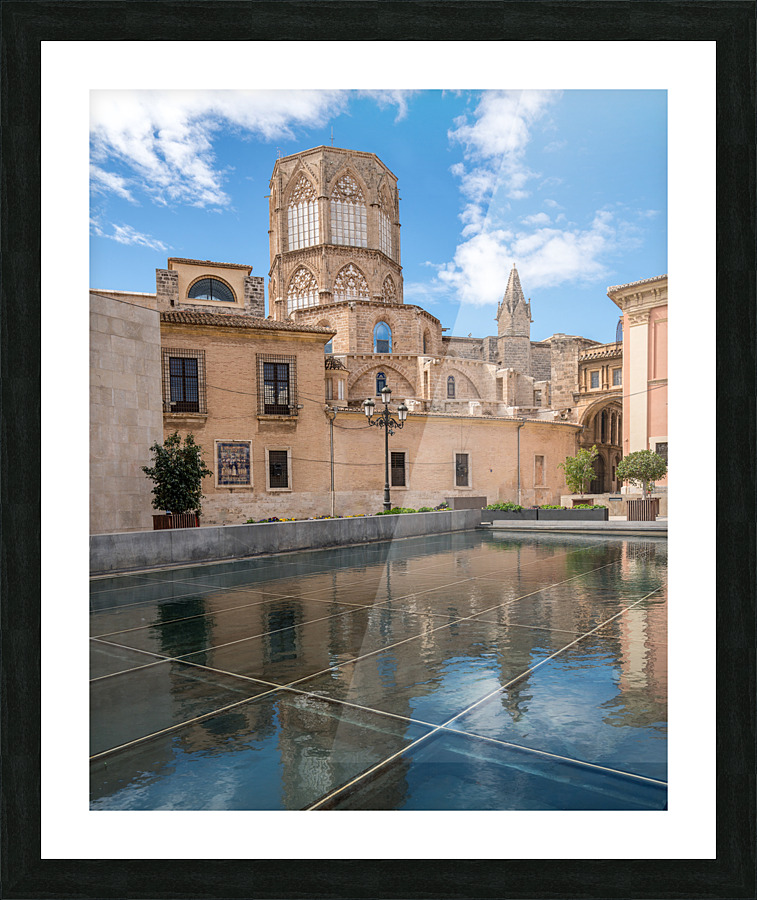 Reflection of Cathedral and Basilica Valencia Picture Frame print