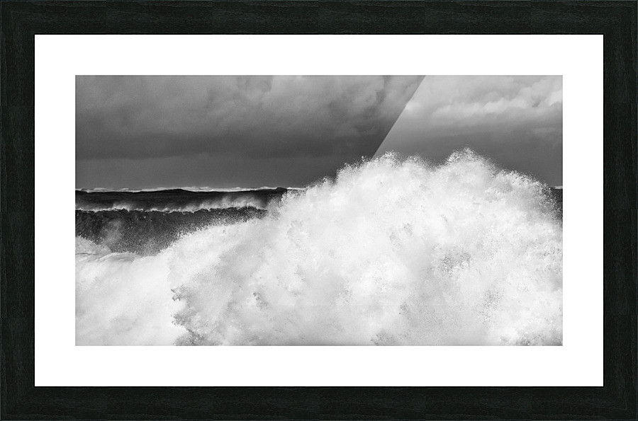 Frozen motion of large wave on beach  Framed Print Print