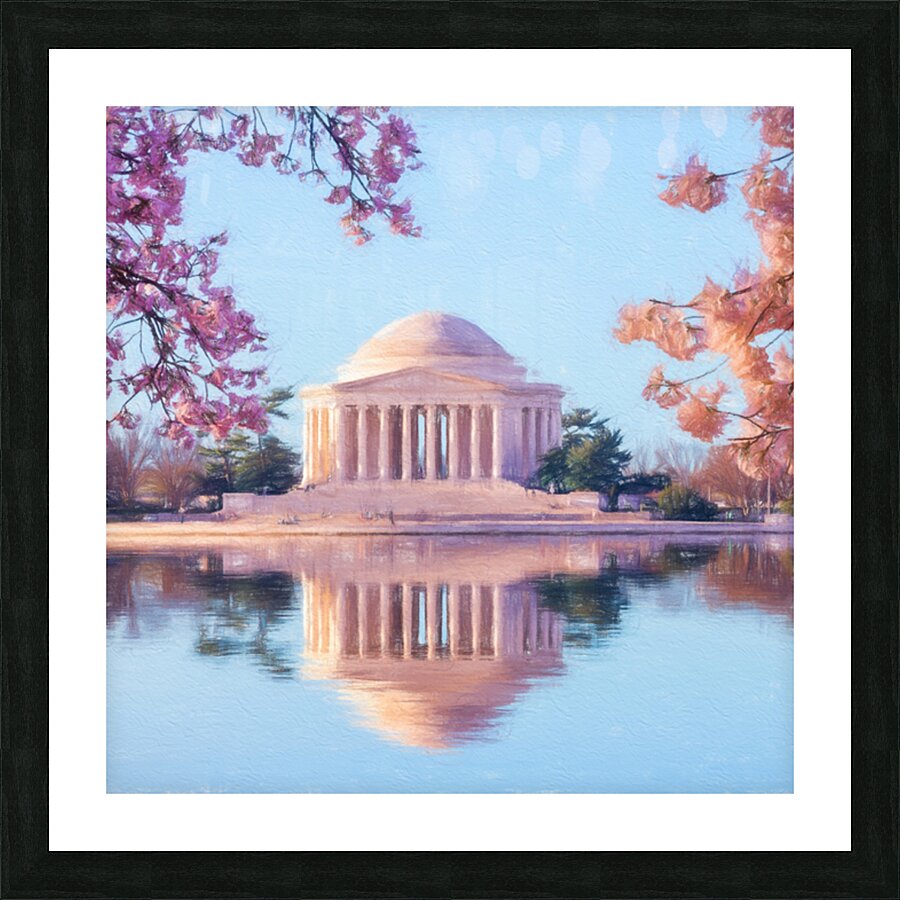Beautiful early morning Jefferson Memorial cherry blossoms Picture Frame print