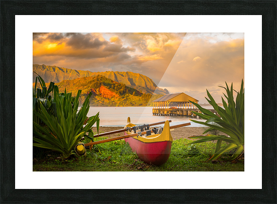 Hawaiian canoe by Hanalei Pier Picture Frame print