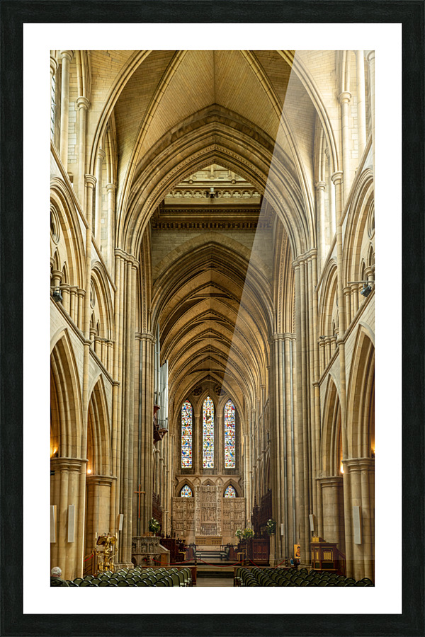 Interior aisle to altar in Truro cathedral in Cornwall  Framed Print Print
