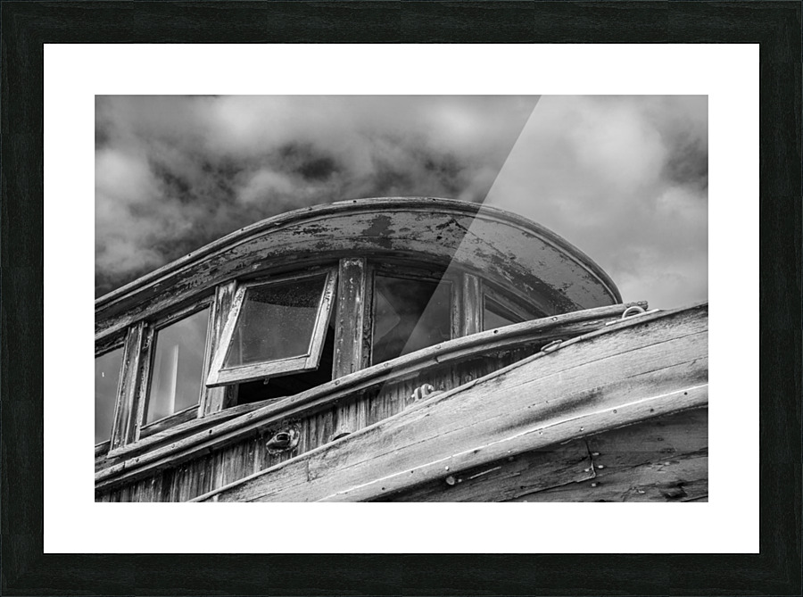 Monochrome abandoned fishing boat at Icy Strait Point  Framed Print Print