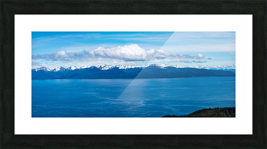 Broad panorama of the mountain range at Icy Strait Point in Alas  Framed Print Print