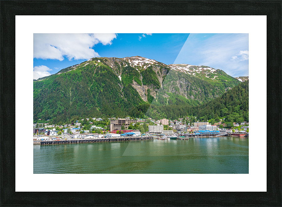 City of Juneau in Alaska seen from the water in the port Picture Frame print