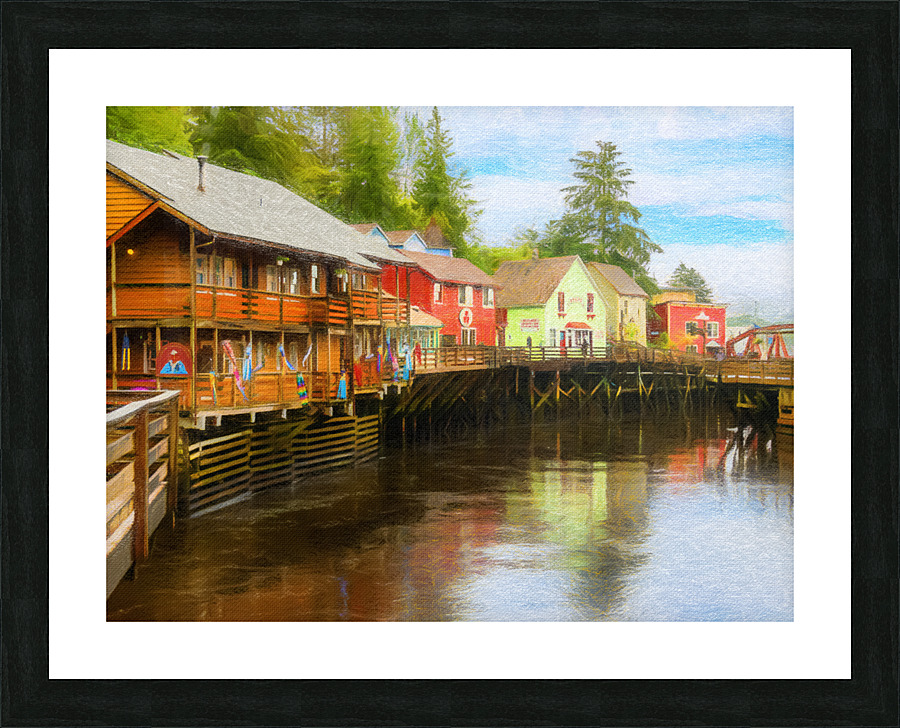 Painting of Creek Street wharf in Ketchikan Alaska Frame print