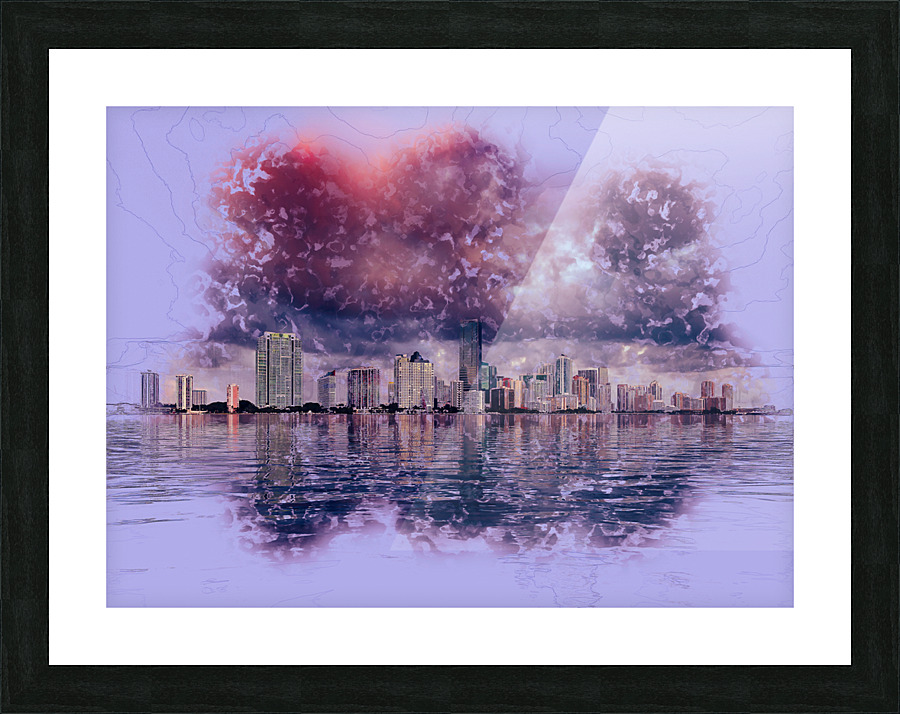Dawn view of Miami Skyline reflected in water Picture Frame print