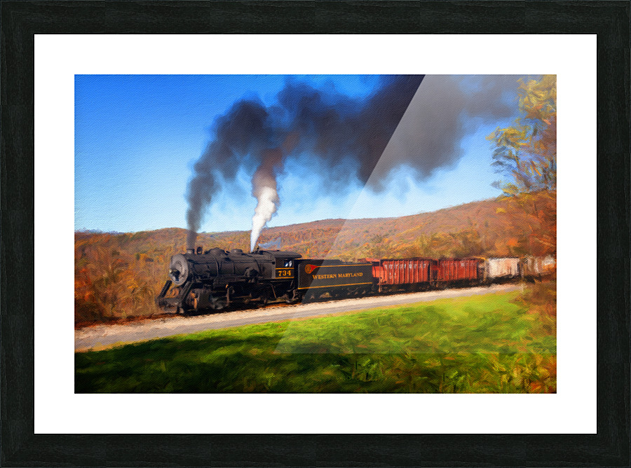 Pastel WMRR Steam train powers along railway Picture Frame print