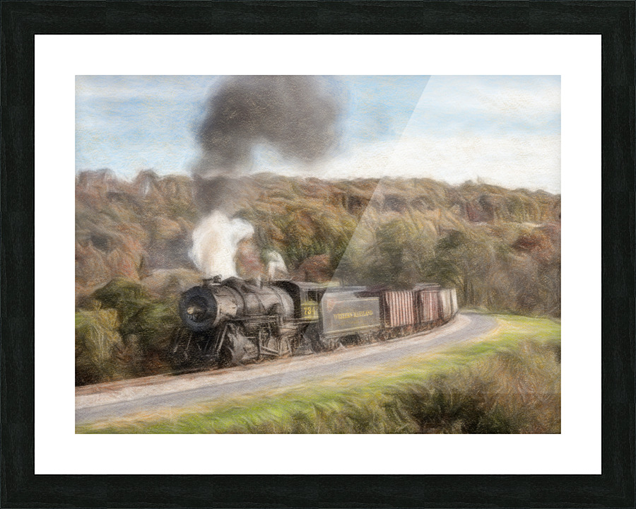 WMSR Steam train powers along railway Frame print