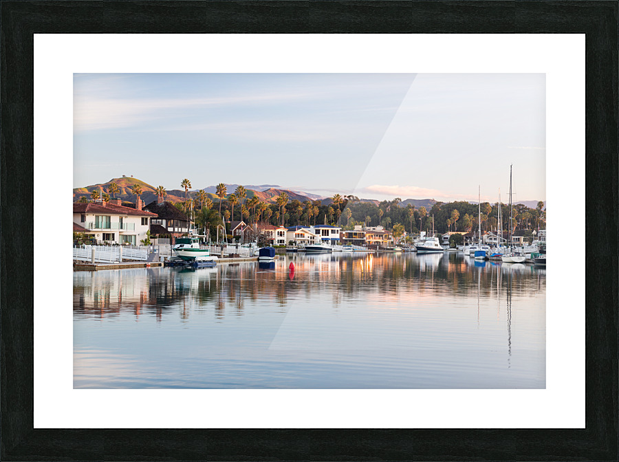 Sunrise over homes and boats ventura Frame print