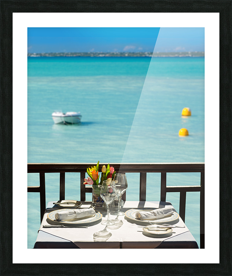 Table setting exterior restaurant in sunshine  Framed Print Print