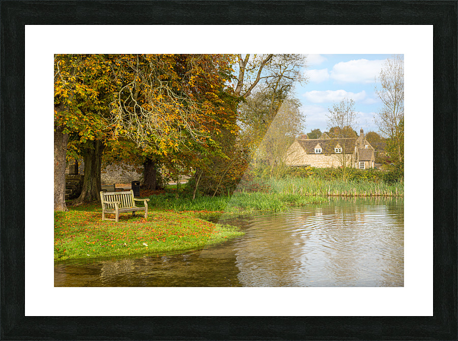 Seat overlooking deep ford in Shilton Oxford Frame print