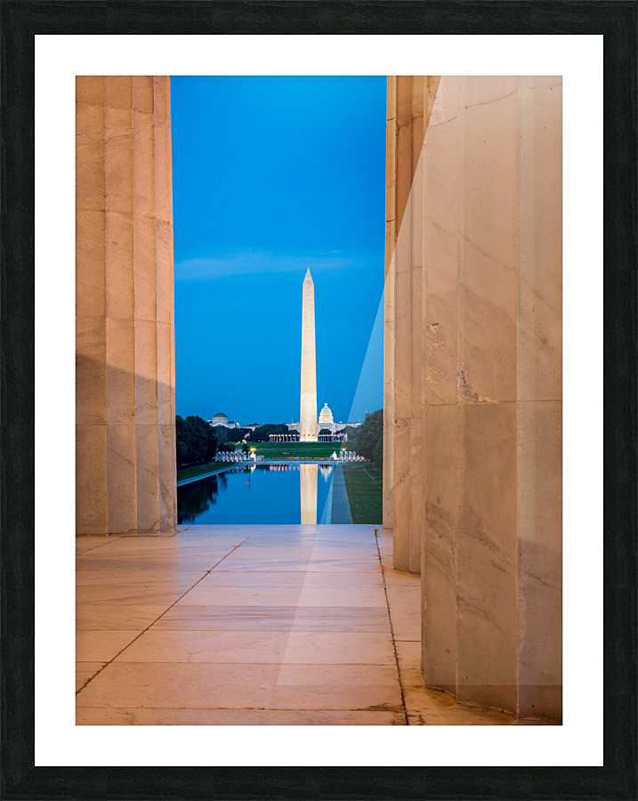 Washington monument reflecting from Jefferson  Impression encadrée