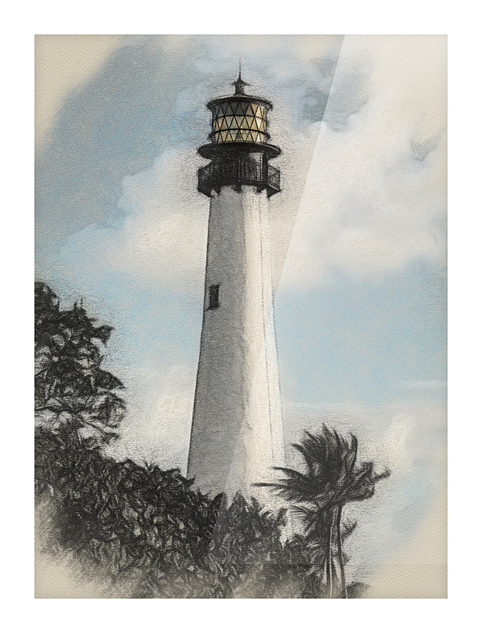 Charcoal sketch Cape Florida lighthouse   Framed Print Print