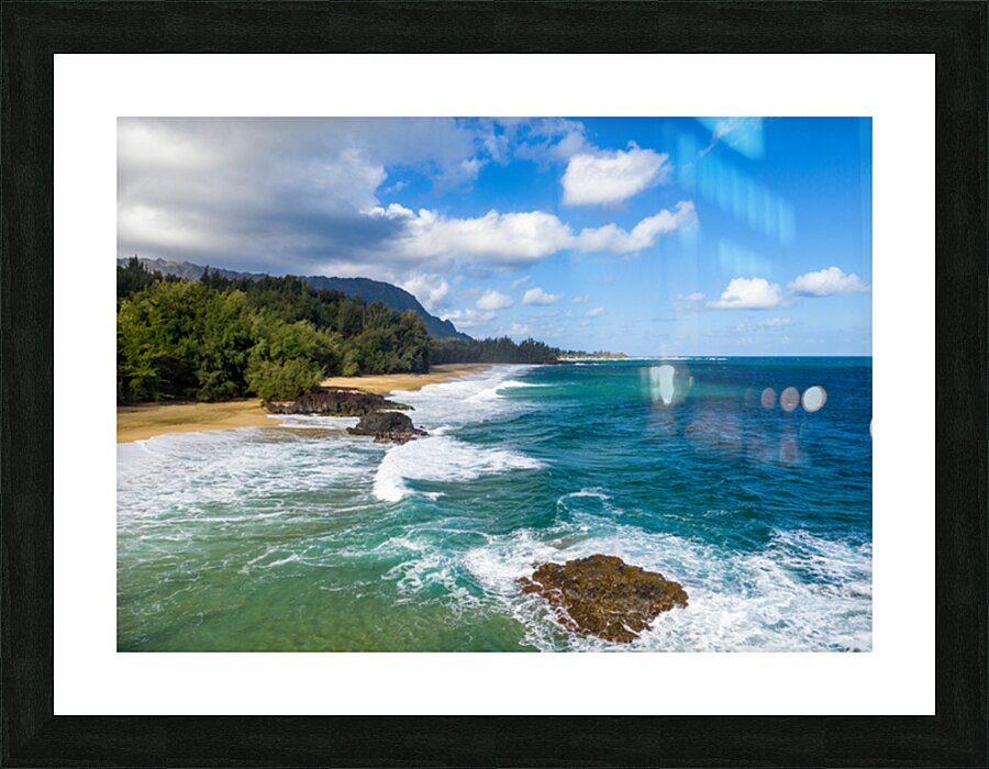 Aerial photo of Lumahai Beach on the north shore of Kauai Picture Frame print