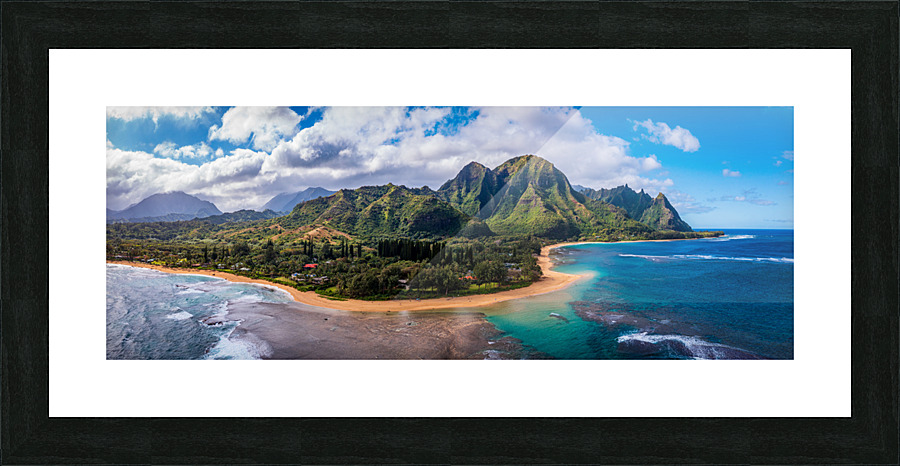 Aerial drone shot of Tunnels Beach on Kauai  Framed Print Print