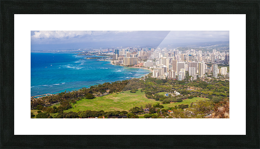 Panorama of sea front at Waikiki  Framed Print Print