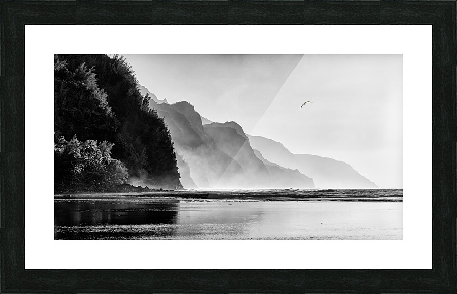 Misty sunset on Na Pali coastline  Framed Print Print