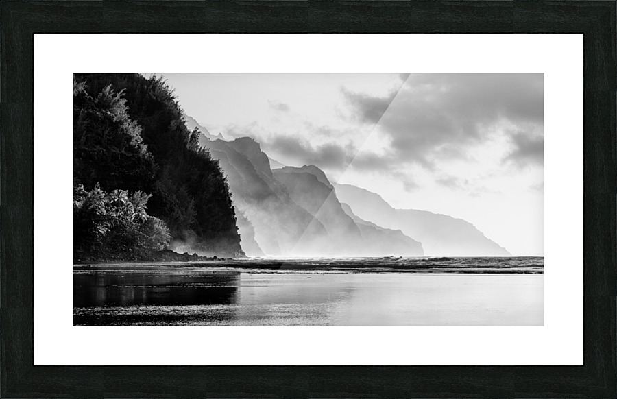 Black and white sunset on Na Pali coastline  Framed Print Print