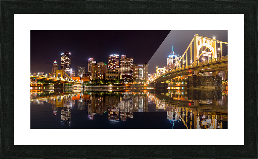 City Skyline of Pittsburgh at night  Framed Print Print