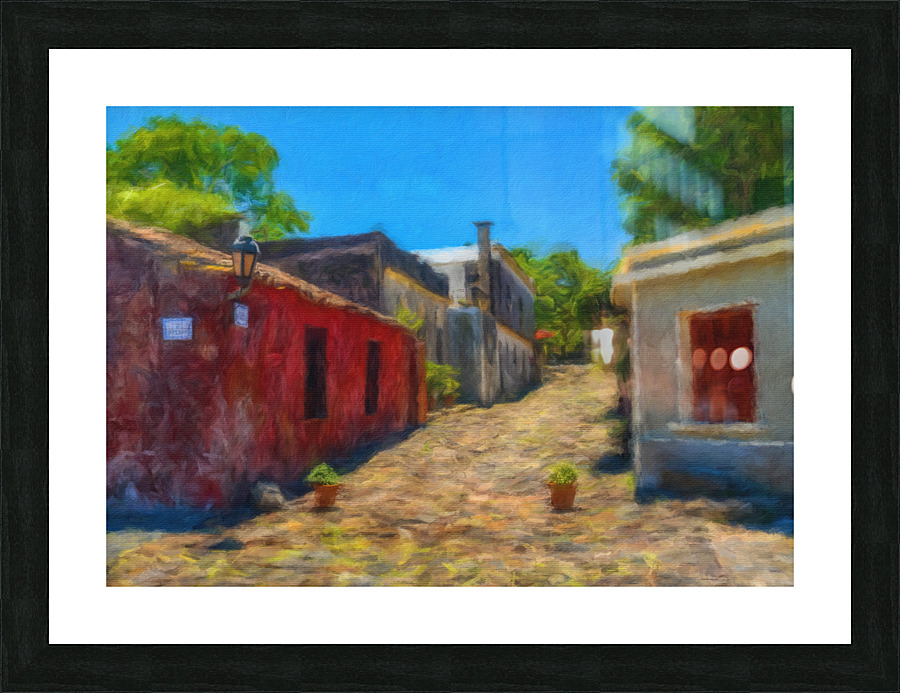 Oil painting of Street of Sighs in Colonia del Sacramento  Framed Print Print