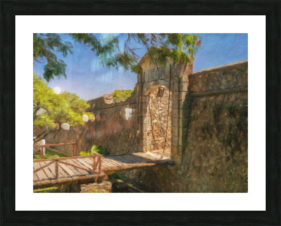 Oil painting of gate in town walls in Colonia del Sacramento  Impression encadrée