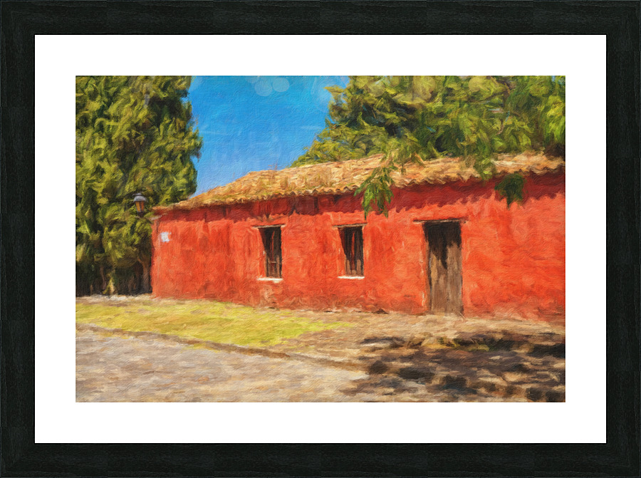 Oil painting of red house in Colonia del Sacramento  Framed Print Print