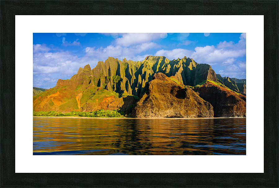 Na Pali coastline taken from cruise along Kauai shore  Framed Print Print