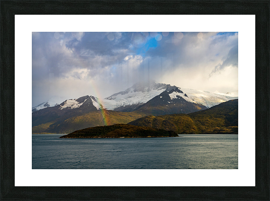 Panorama of Holanda glacier by Beagle channel with rainbow  Framed Print Print