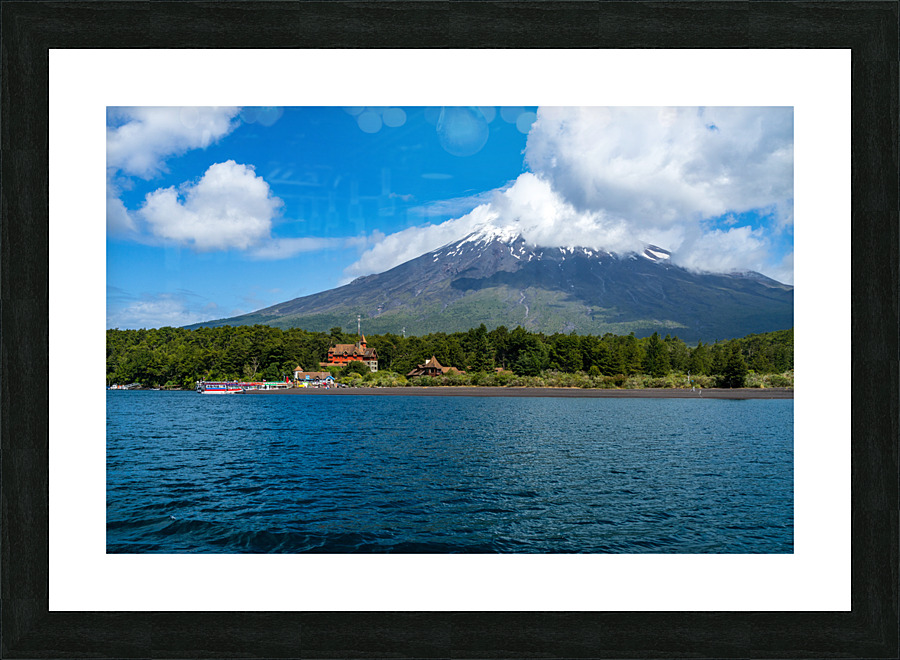 Petrohue harbor and docks by the Osorno volcano in Chile  Impression encadrée