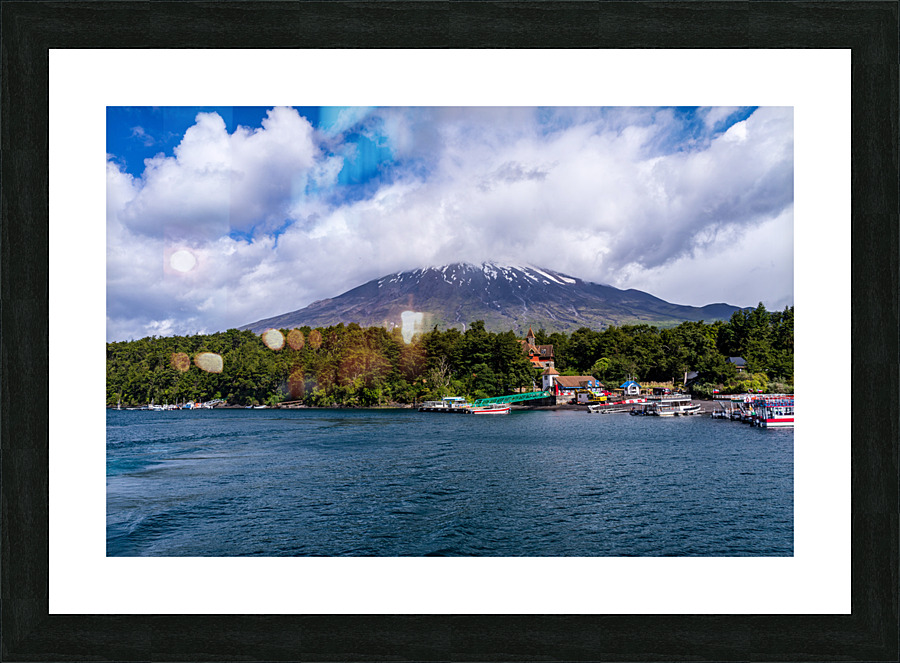 Petrohue harbor and docks by the Osorno volcano in Chile  Framed Print Print