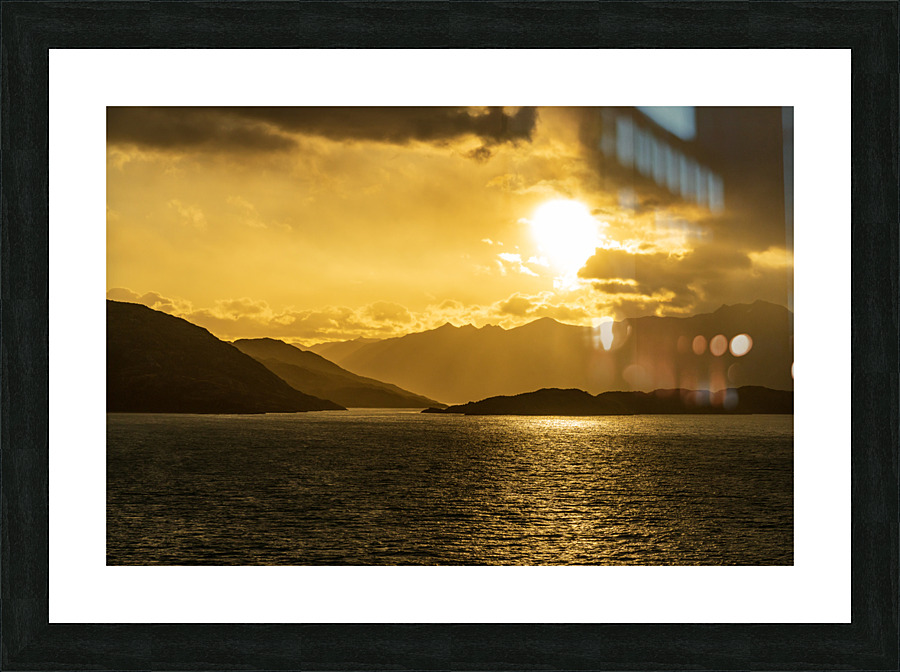 Cruise ship sailing to dawn in Beagle channel in Chile  Framed Print Print
