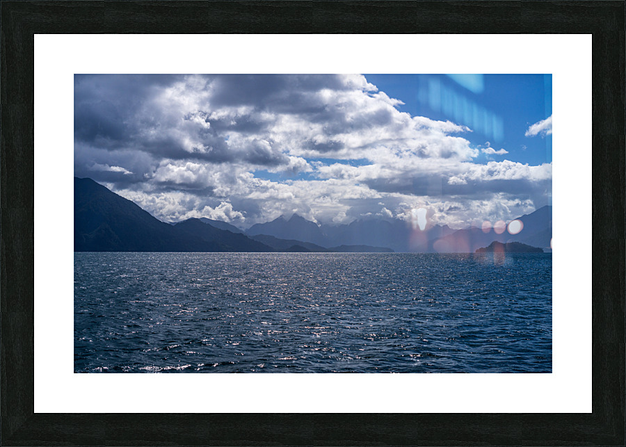View across Todos los Santos lake towards Argentina from Petrohu  Framed Print Print