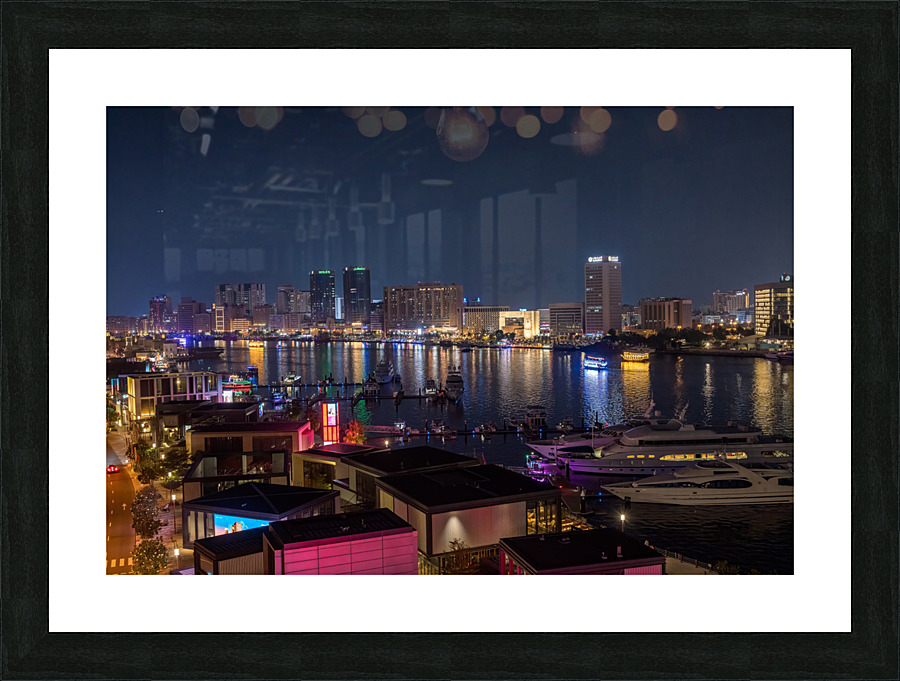 The Creek by Bur Dubai and Al Seef at night with abra boat tours  Framed Print Print