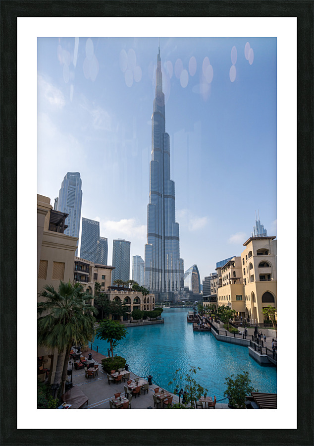 Restaurants and cafes of Dubai downtown business district  Framed Print Print