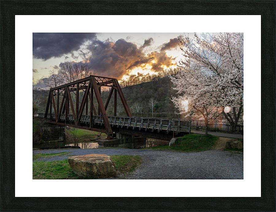 Steel girder bridge carries the bike walking trail over Deckers   Framed Print Print
