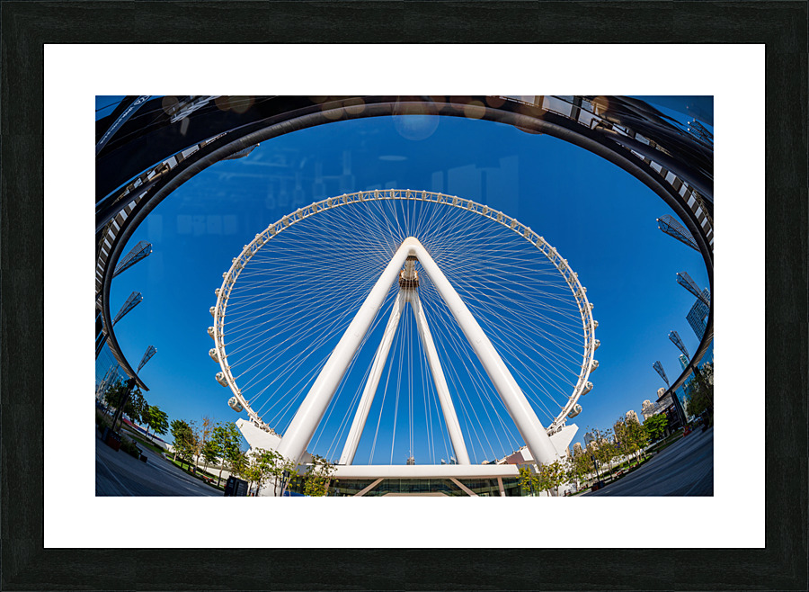 Fisheye view of Ain Dubai observation wheel on Bluewaters Island  Framed Print Print