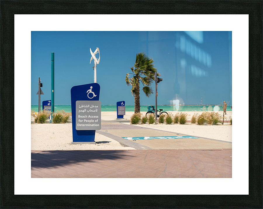 Sign for access to Jumeirah beach for wheelchair users Picture Frame print