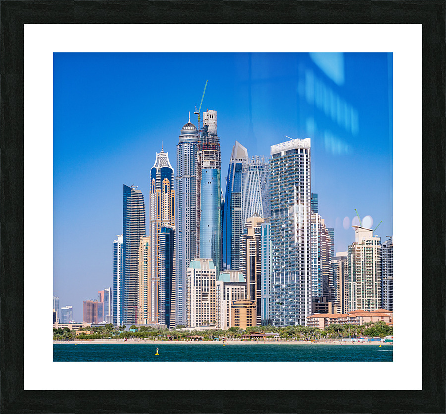 Skyline of hotels and apartments in JBR Beach above the beach  Impression encadrée