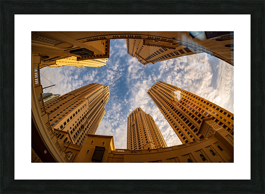 Overpowering view of hotels in JBR Beach area of Dubai  Framed Print Print