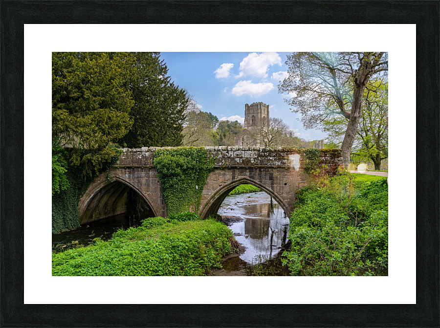 Stone bridge at Fountains Abbey ruins in Yorkshire England  Impression encadrée