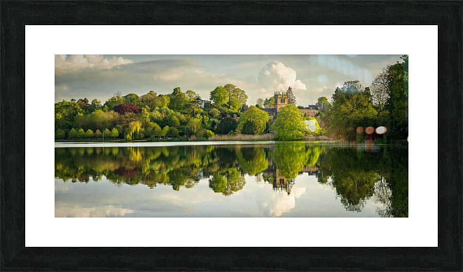 Panorama across the Mere to the town of Ellesmere in Shropshire  Framed Print Print