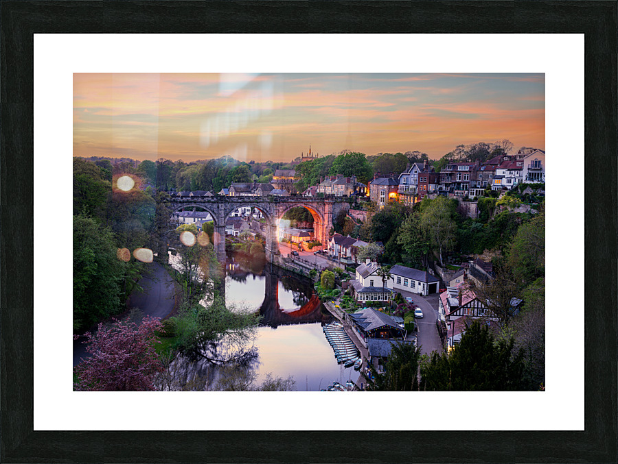Old stone railway viaduct over River Nidd in Knaresborough Picture Frame print