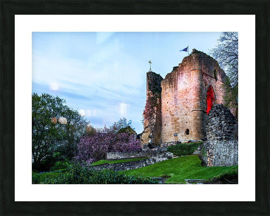 Old stone castle overlooking river in Knaresborough  Framed Print Print