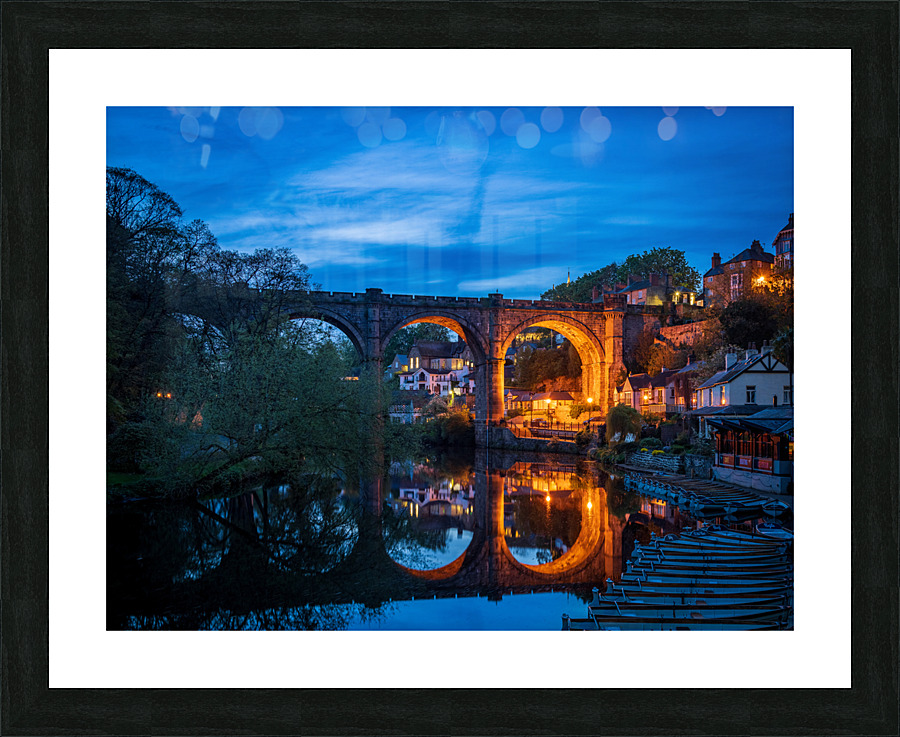 Old stone railway viaduct over River Nidd in Knaresborough Picture Frame print