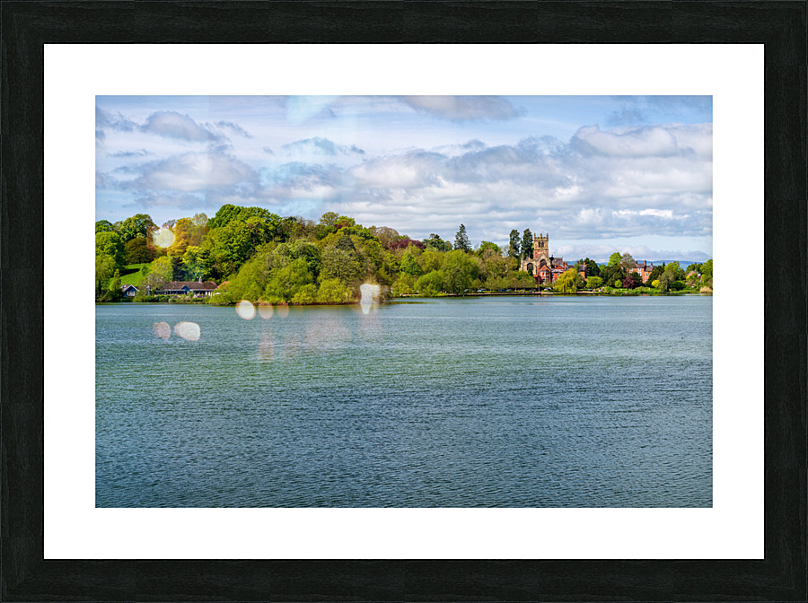View across the Mere to the town of Ellesmere in Shropshire Picture Frame print