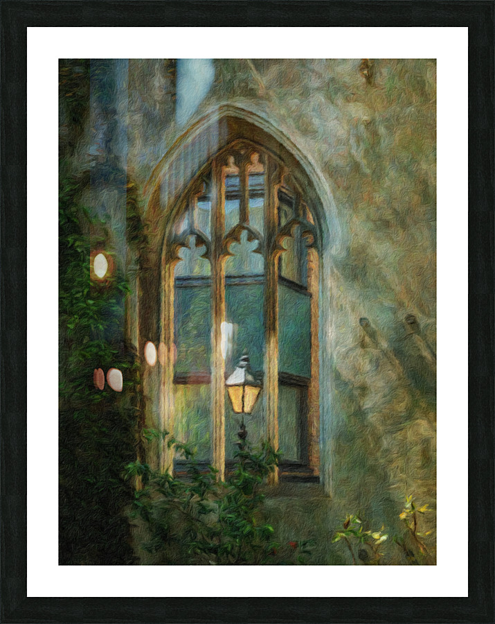 Oil painting of street light seen at St Dunstan church  Framed Print Print